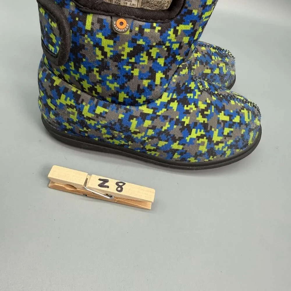 Bogs Baby Bogs II Digital Maze Kids 10 Blue Yellow Pull-On Waterproof Rain Boots
